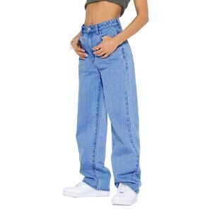 Women's High Waisted Boyfriend Baggy Jeans Straight Leg Casual Denim Pants